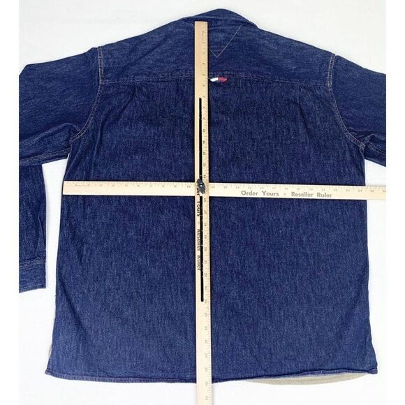 Vintage Tommy Hilfiger Jeans Shirt Large Blue Denim Corduroy Color Block - Picture 5 of 7